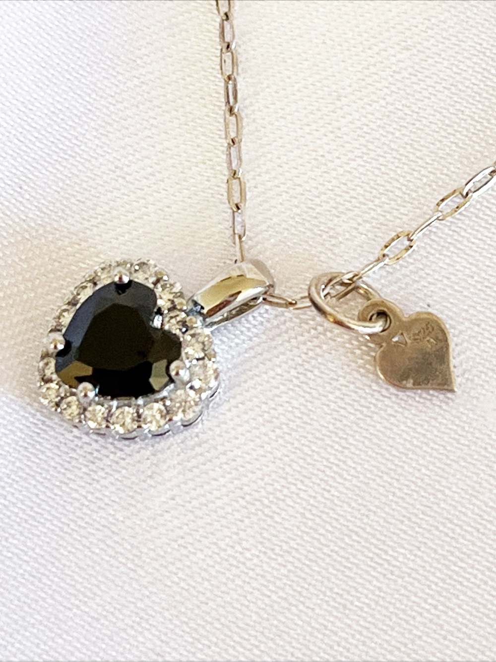 Heart Shaped Black Spinel Halo Pendant Necklace
